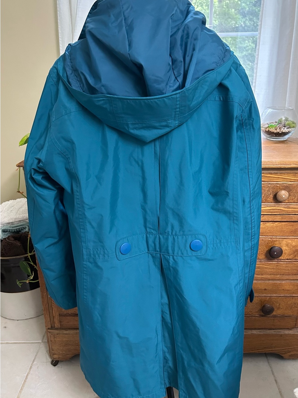 LL Bean Teal Long Women's Raincoat Jacket size Medium - Picture 2 of 4